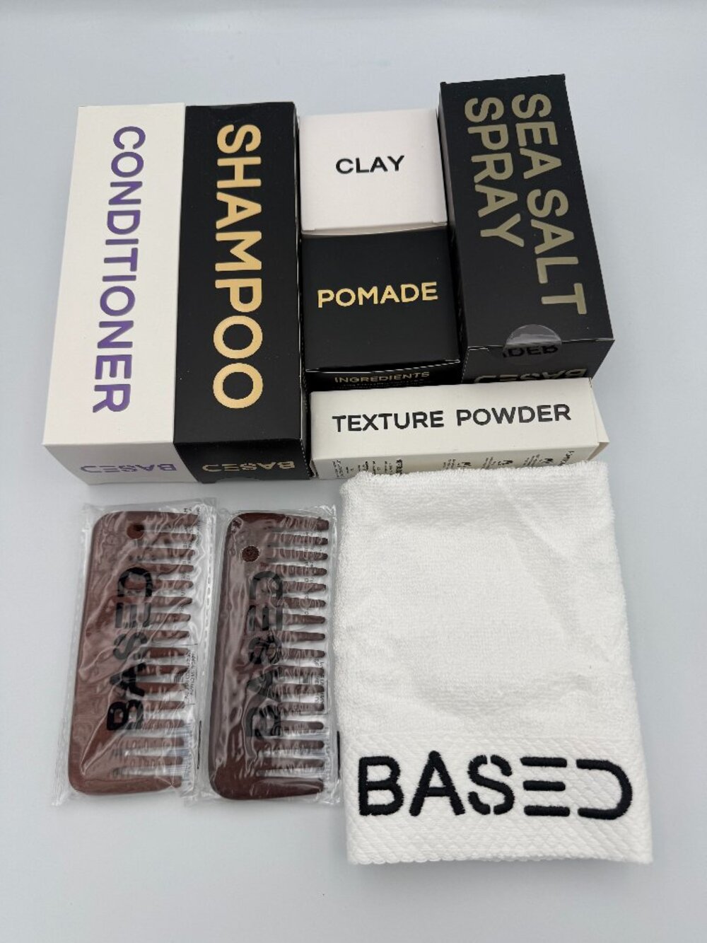 BASED Men Hair Grooming Set Shampoo Conditioner Clay Pomade Powder Sea Salt